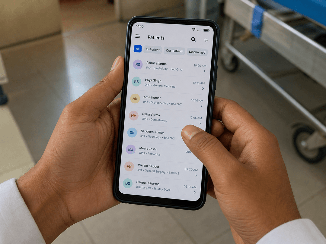 ALPHENTA patient list on an Android phone
